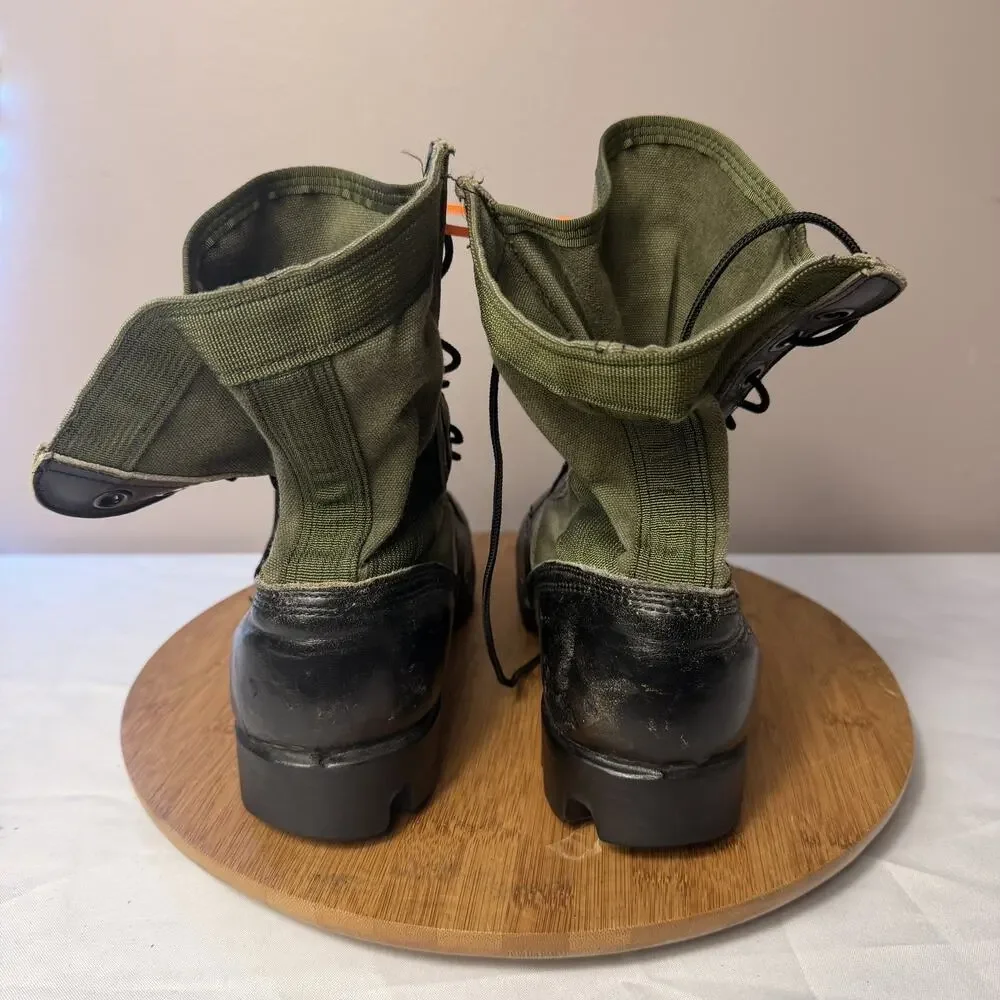 Vietnam War Original US Military Jungle Boots Green Canvas Black Leather Size 7W